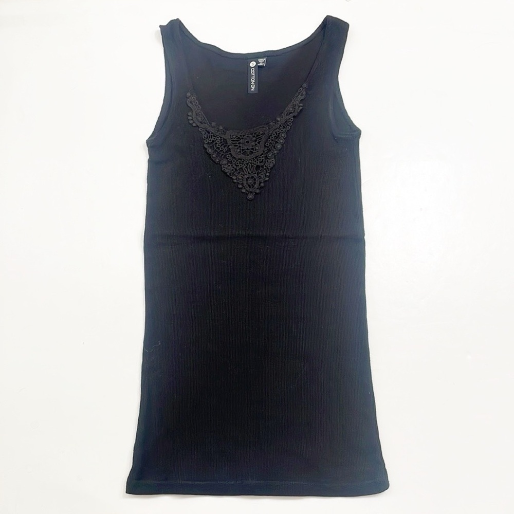 Cotton On black crochet ribbed tank top